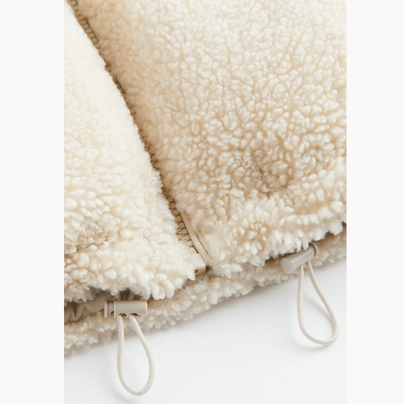 H&M Padded Teddy Bear Jacket Cropped Medium Light Beige - Picture 11 of 12